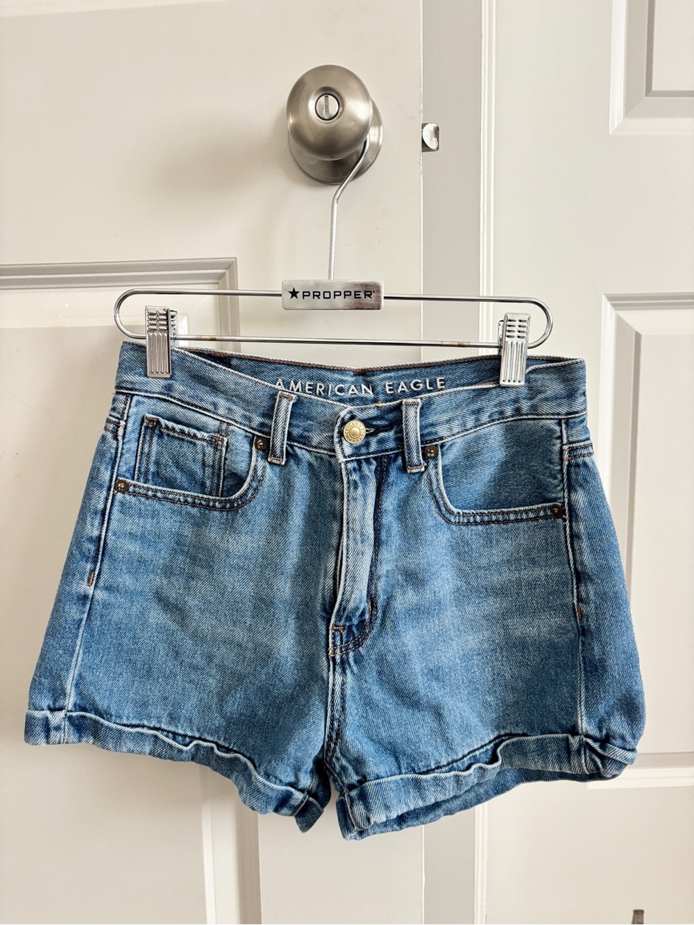 American Eagle Outfitters Light Blue Denim High-Rise Jean Shorts